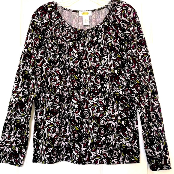 TALBOTS GATHERED NECK LONG SLEEVES MULTI COLOR TOP IN LARGE - Picture 1 of 15